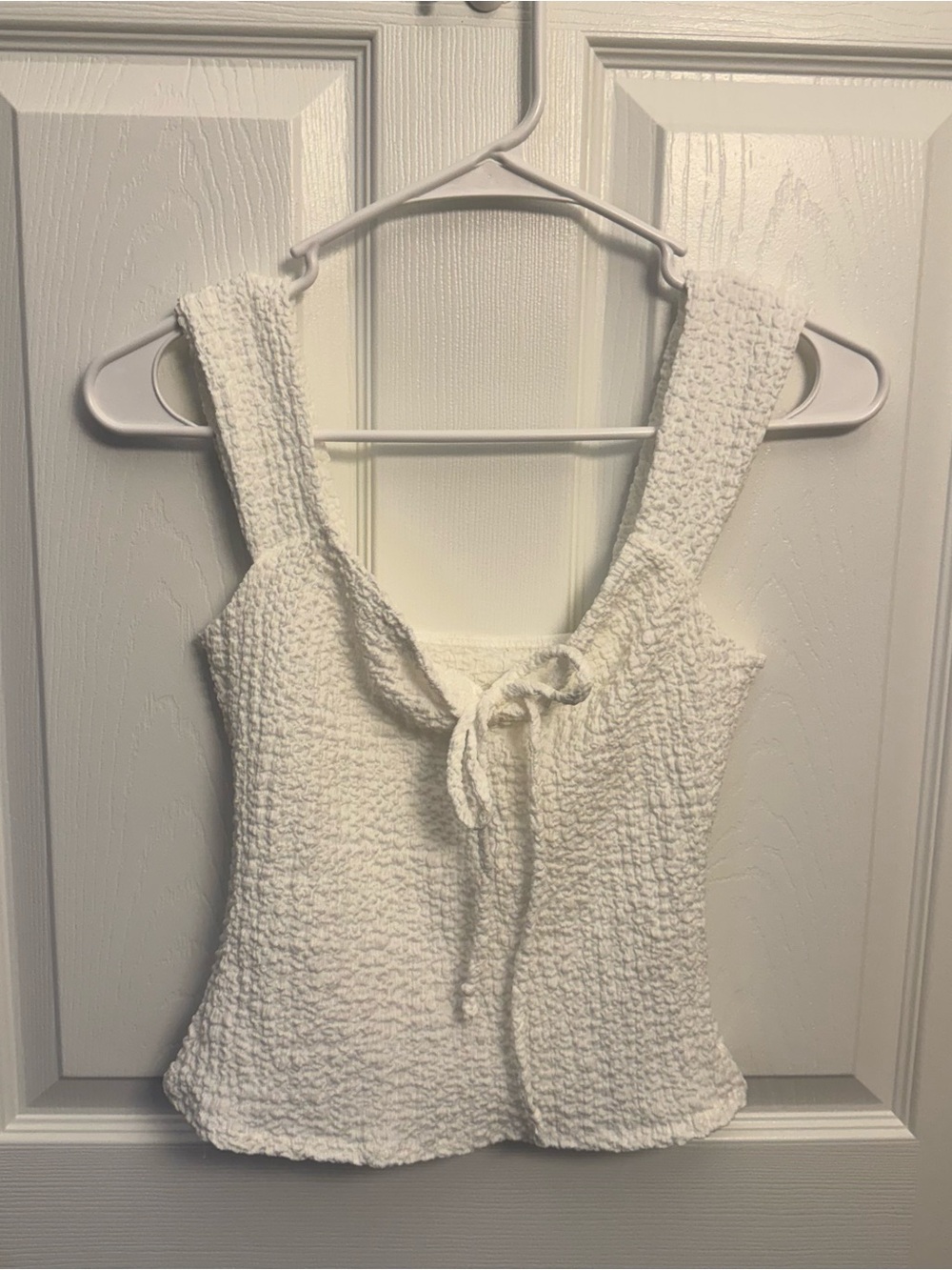 White Smocked Tie Front Tank Top
